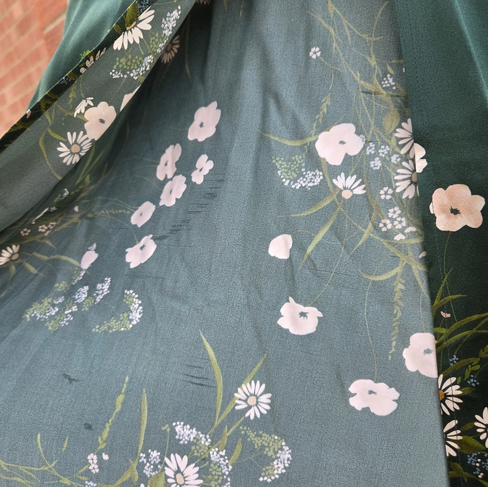 Reformation Birch Ruched Floral-Print Silk-Charmeuse Maxi Dress Green 12 Rare - Picture 6 of 9